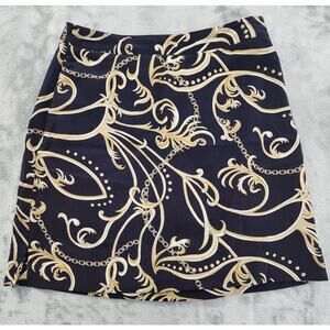 EP Pro Printed Golf Skort Size 4 Black Gold Side Zip Skirt Shorts Lined Chains